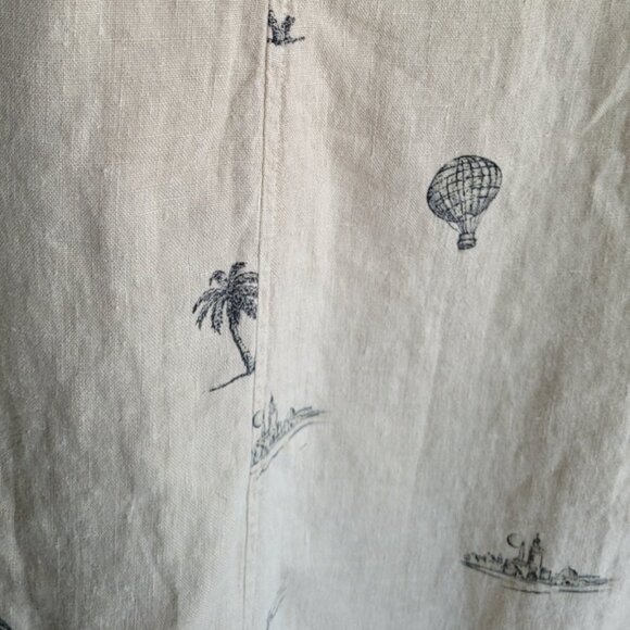 Retro Grunge Linen Dress Hot Air Balloon Print Vintage 1990s Size L Potato Cloth - Picture 5 of 11